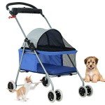 Blue Portable Pet Stroller with Cup Holder