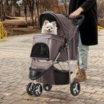 Foldable Dog Stroller with Weather Cover and Storage