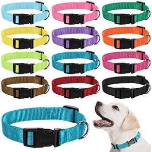 12 Pack Adjustable Nylon Dog Collars - Mixed Colors