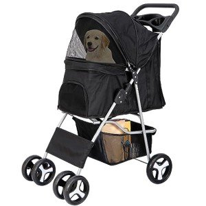 Foldable Pet Stroller with Storage & Cup Holder
