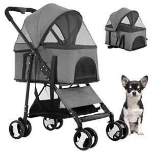 Premium 3-in-1 Dog and Cat Stroller - Grey