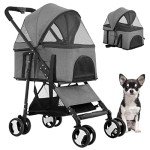 Premium 3-in-1 Dog and Cat Stroller - Grey