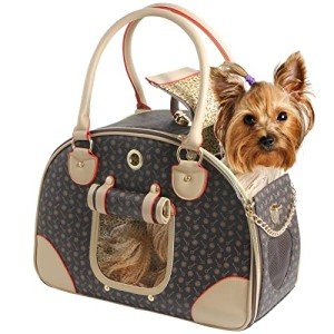 Fashionable PU Leather Dog Carrier Handbag, Brown