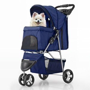 MoNiBloom 3-Wheel Pet Stroller with Weather Cover