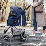 MoNiBloom 3-Wheel Pet Stroller with Weather Cover