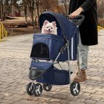 MoNiBloom 3-Wheel Pet Stroller with Weather Cover
