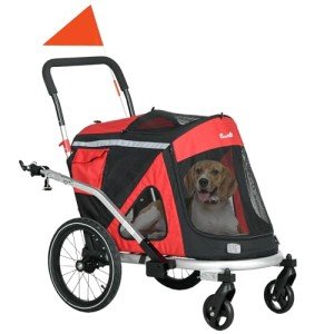 2-in-1 Dog Bike Trailer and Stroller - Red