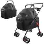 Folding Dog Stroller with Cup Holders - Black