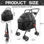 Folding Dog Stroller with Cup Holders - Black
