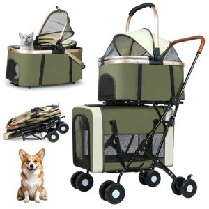 Double Pet Stroller for Dogs and Cats - Green