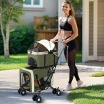 Double Pet Stroller for Dogs and Cats - Green