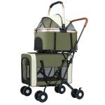 Double Pet Stroller for Dogs and Cats - Green
