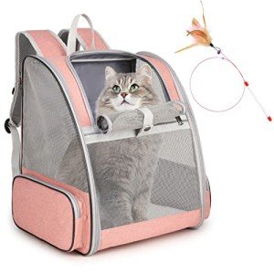 Pink Pet Backpack Carrier with Kitten Wand Toy