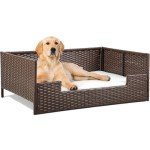 Cozy Rattan Dog Sofa Bed with Cushion
