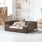 Cozy Rattan Dog Sofa Bed with Cushion
