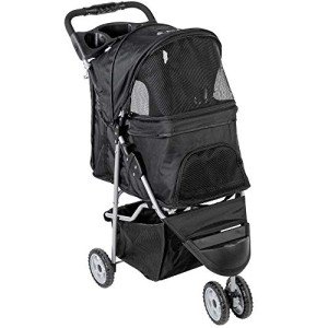 VIVO Black 3-Wheel Pet Stroller, Foldable Carrier