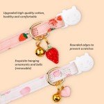 Pink Strawberry Cat Collars with Heart Pendant - 2 Pack