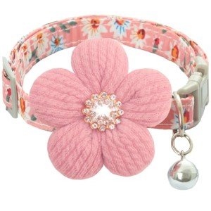 Cute Pink Flower Dog Collar with Bell
