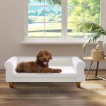 Elegant Cream Faux-Velvet Dog Sofa for Large Dogs