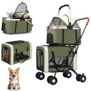 Double Pet Stroller for Dogs and Cats - Green