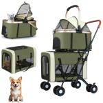 Double Pet Stroller for Dogs and Cats - Green