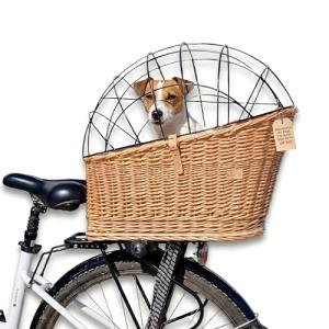 Natural Wicker Dog Bike Basket with Cushion