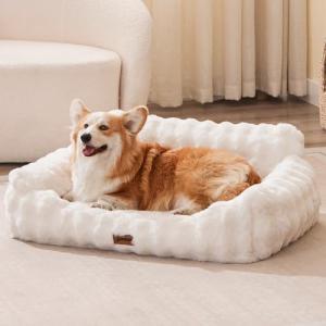 Cozy Orthopedic Dog Couch Bed - Ivory White
