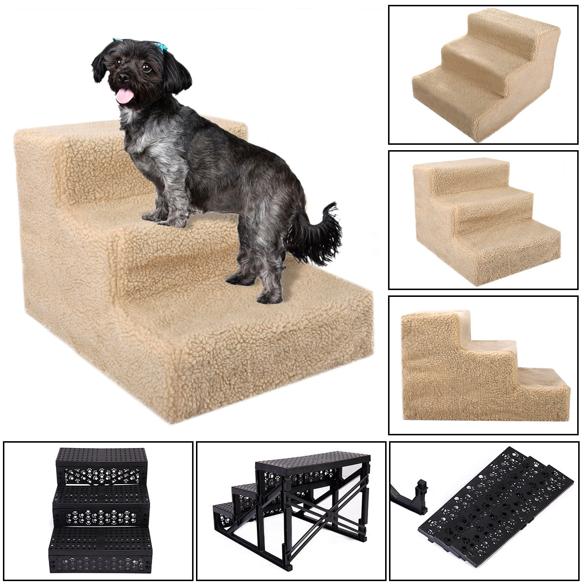 Coziwow 3-Step Pet Stairs for Puppies, Beige