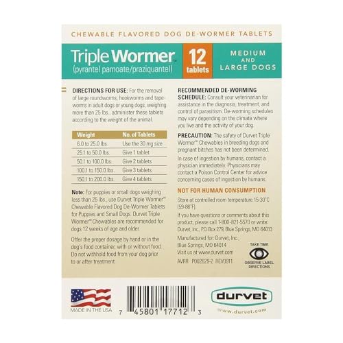 Triple Wormer for Medium and Large Dogs - 12 Count