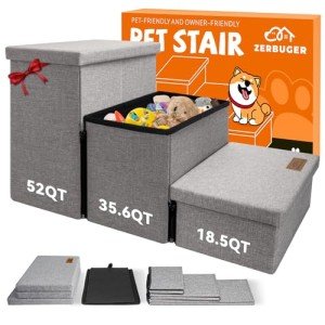 Zerbuger Folding Pet Stairs with Storage, Smoky Gray