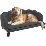 Charcoal Gray Velvet Dog Sofa with Foam Cushion