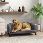 Charcoal Gray Velvet Dog Sofa with Foam Cushion