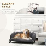 Charcoal Gray Velvet Dog Sofa with Foam Cushion