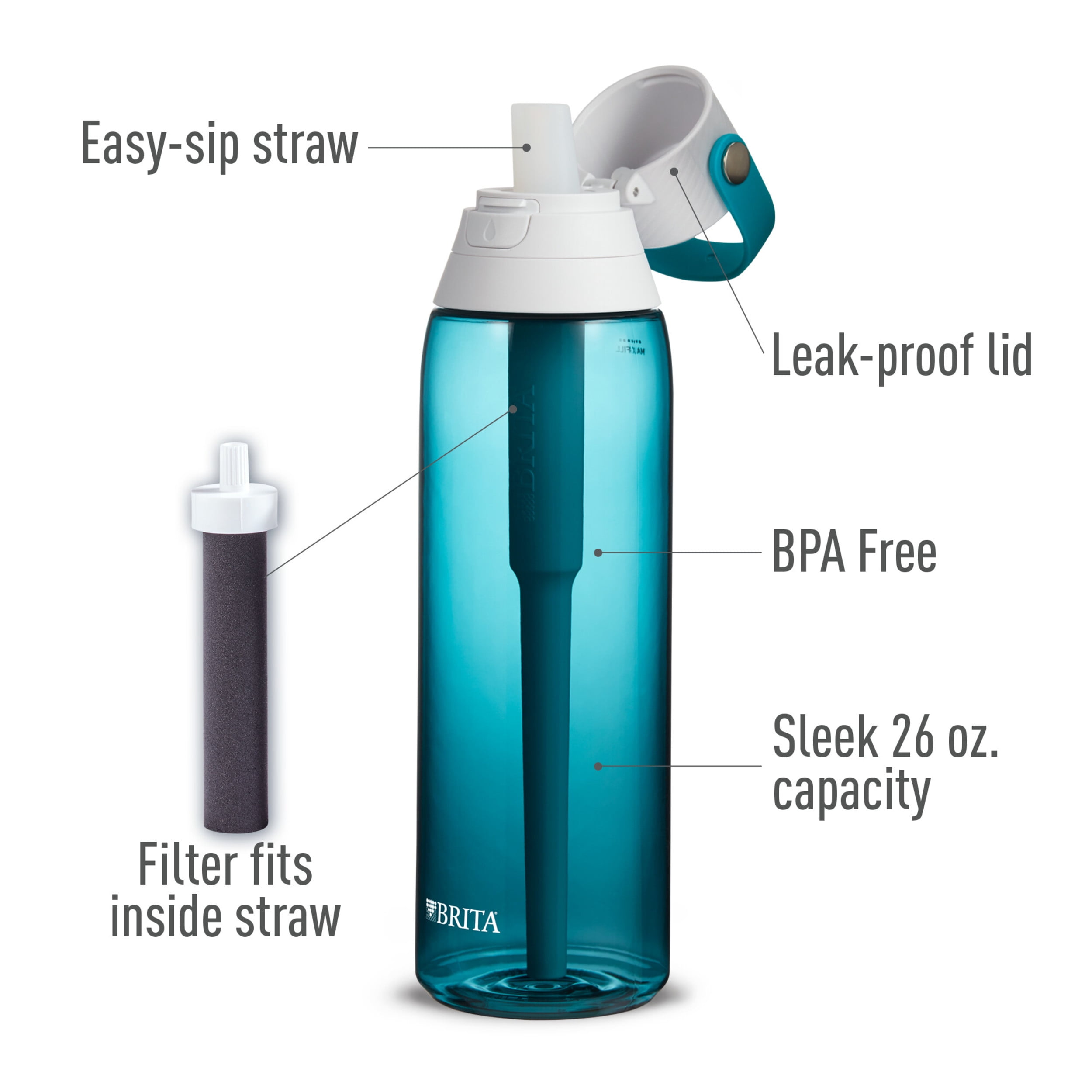 Brita Filtered Water Bottle, Sea Glass, 26 oz