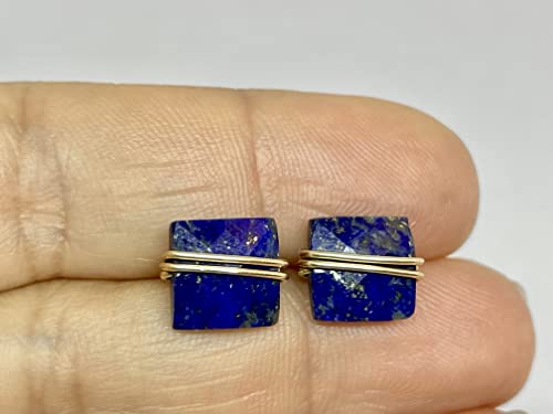 Lapis Lazuli Square Stud Earrings, 14k Gold Filled