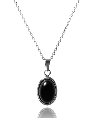 16" 925 Silver Vintage Black Onyx Pendant Necklace
