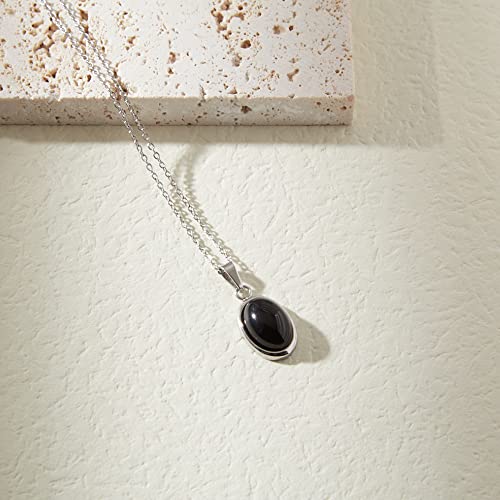 16" 925 Silver Vintage Black Onyx Pendant Necklace