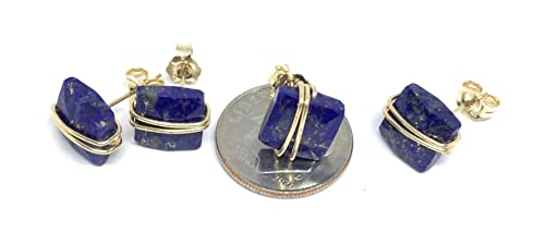 Lapis Lazuli Square Stud Earrings, 14k Gold Filled