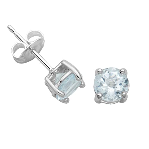 Sterling Silver Aquamarine Birthstone Stud Earrings - March