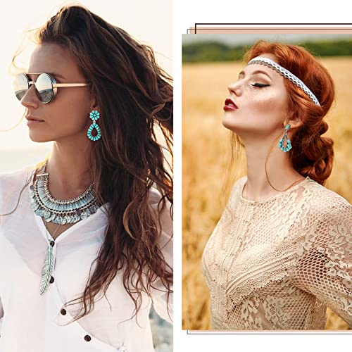 Turquoise Bohemian Dangle Earrings Set for Women