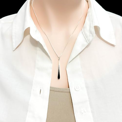 Sterling Silver Long Drop Black Onyx Necklace