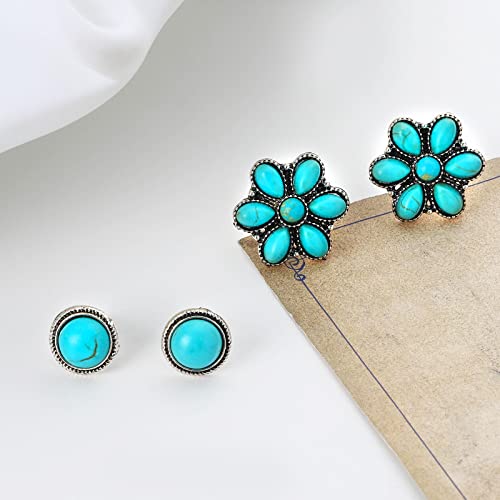 Turquoise Gemstone Stud Earrings Set for Women Girls