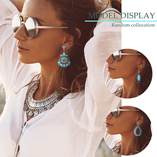 Turquoise Earring Set: Dangle, Stud, Round, Metal