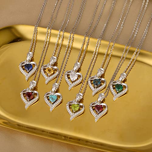 AGVANA Blue Topaz Necklace - Rose Heart Pendant