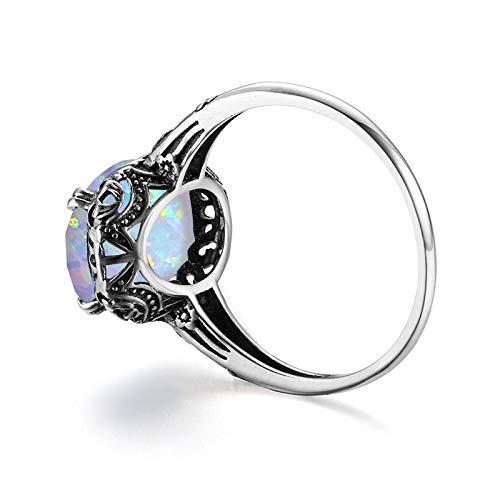 6CT White Opal Sterling Silver Floral Ring
