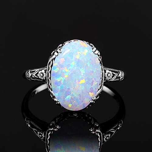 6CT White Opal Sterling Silver Floral Ring