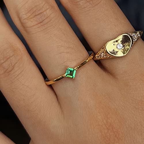 Dainty Emerald Square Cut Gold Plated Sterling Silver Statement Rings