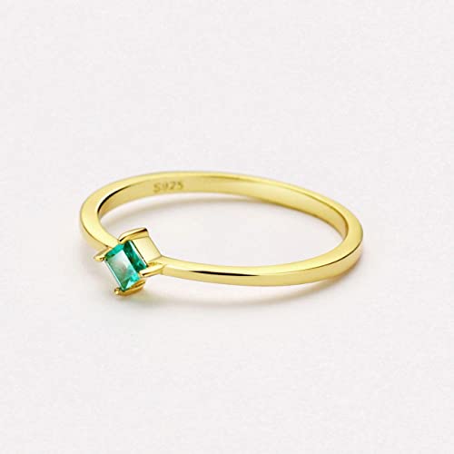 Dainty Emerald Square Cut Gold Plated Sterling Silver Statement Rings