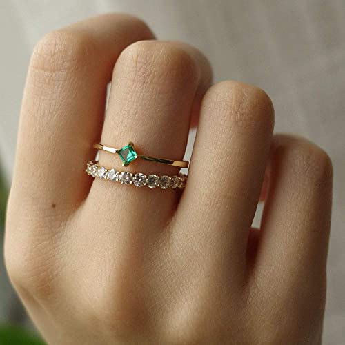 Dainty Emerald Square Cut Gold Plated Sterling Silver Statement Rings