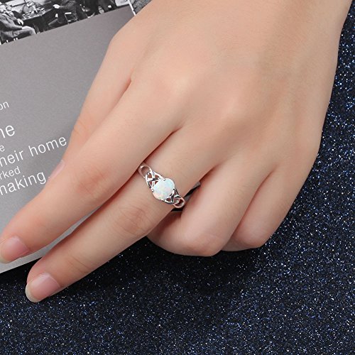 Silver Celtic Knot Heart Fire Opal Ring - Size 9
